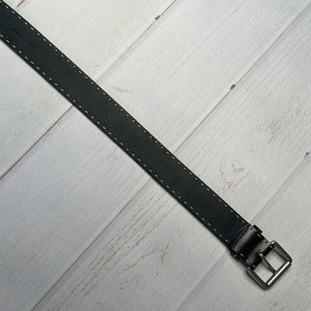 Anne Klein L Belt Black Exposed Stitching Large Ladies Leather Silver Hardware - Picture 13 of 13